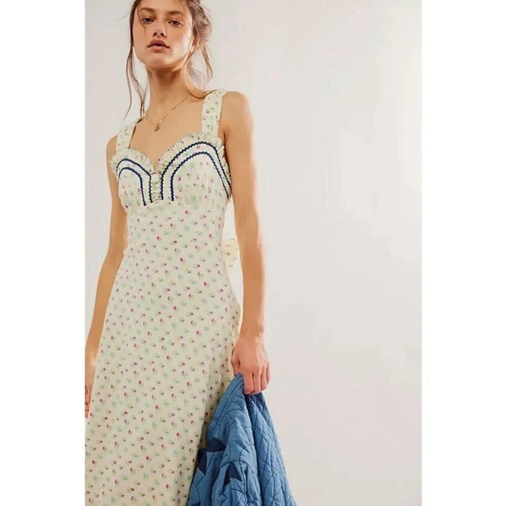 💕FREE PEOPLE💕 Sweet Hearts Midi Dress ~ Ivory Combo Medium NWOT